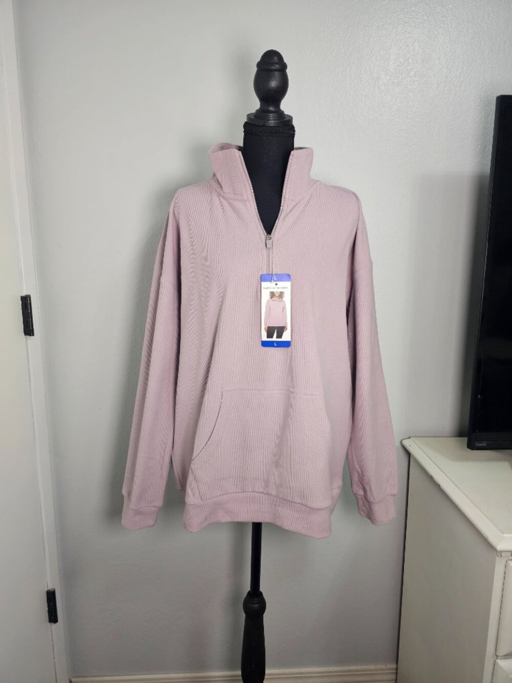 NWT Marc New York Women’s Ribbed 1/4-Zip Pullover Sweatshirt Lavander Size L - Picture 2 of 6